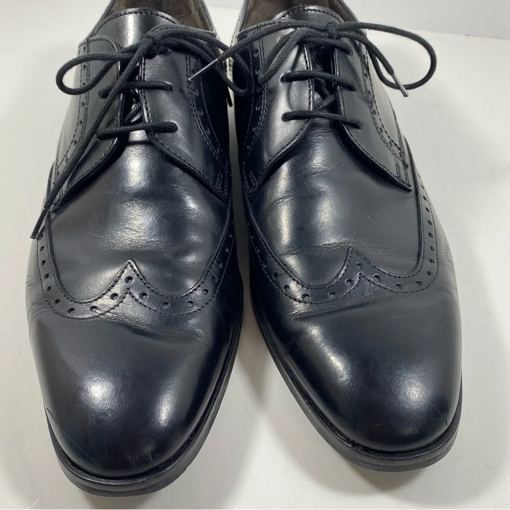 Bruno Magli Mens 9.5 M Cortez Leather Wingtip Oxfords Dress Shoes Black Lace - Picture 6 of 8